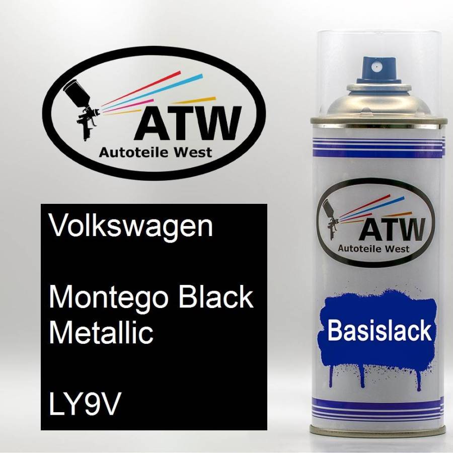 Volkswagen, Montego Black Metallic, LY9V: 400ml Sprühdose, von ATW Autoteile West.